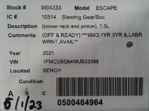 Steering Gear/Rack Power Rack And Pinion Fits 20 ESCAPE 1661114